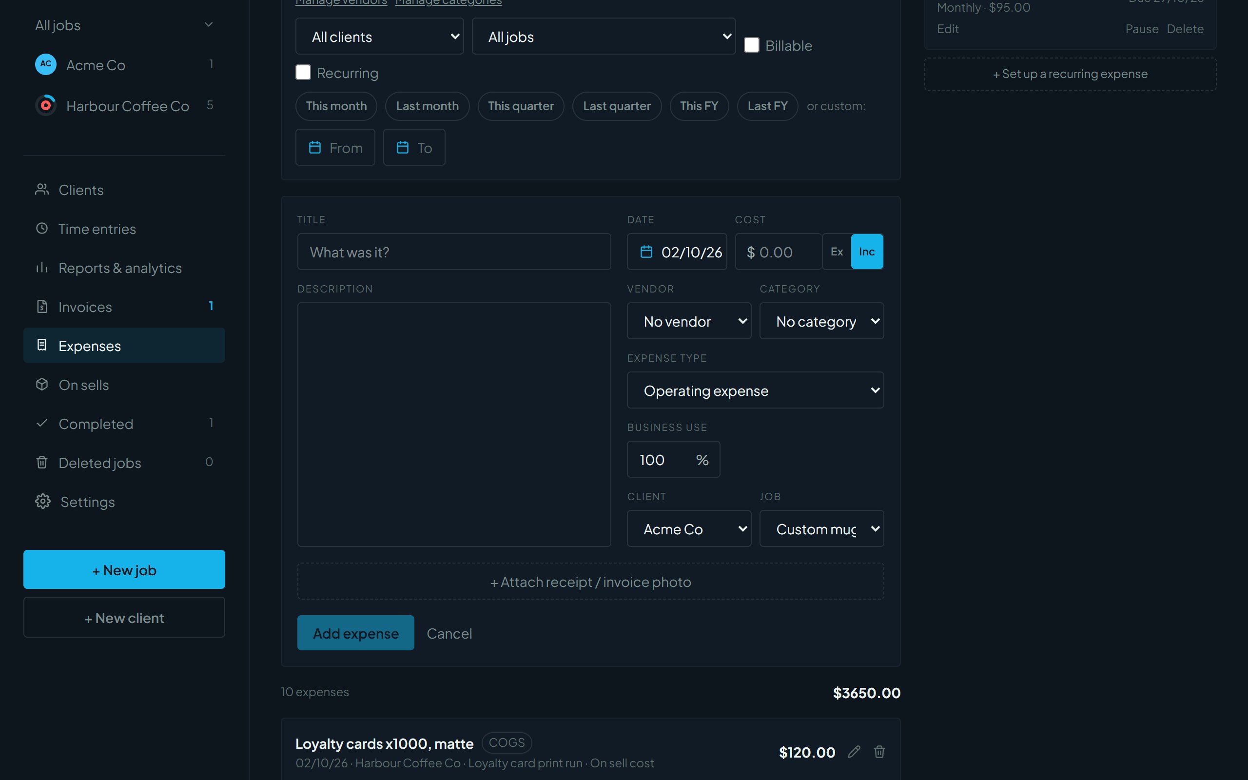 The New expense form